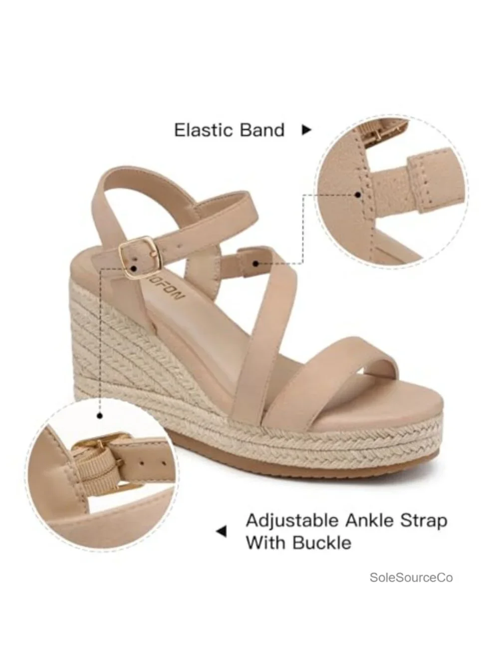 Wedge Sandals for Women 3.5 Inch Espadrille Platform PU Leather Ankle Strap
